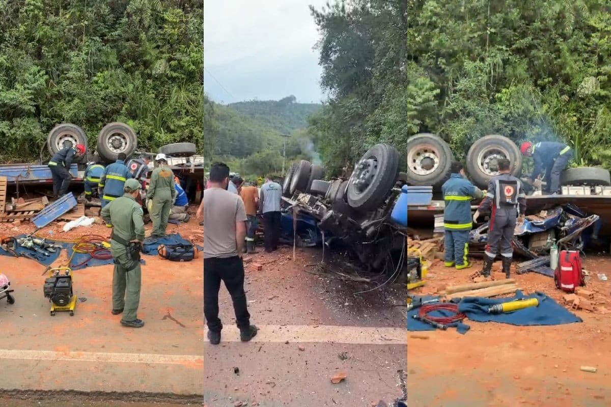 Acidente fatal na PR-092: caminhão de tijolos tomba na Região Metropolitana